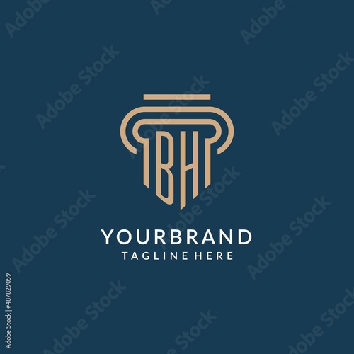 Initial BH pillar logo style, luxury modern lawyer legal law firm logo design