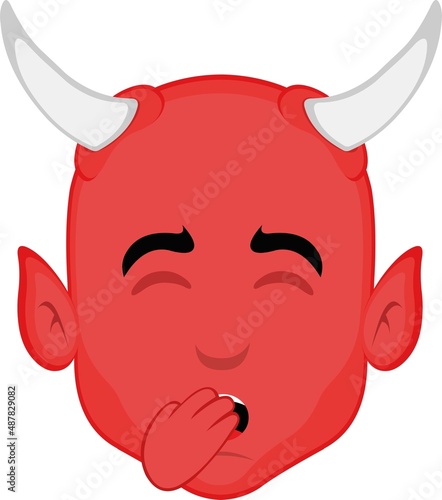 Vector illustration of the face of a cartoon demon yawning