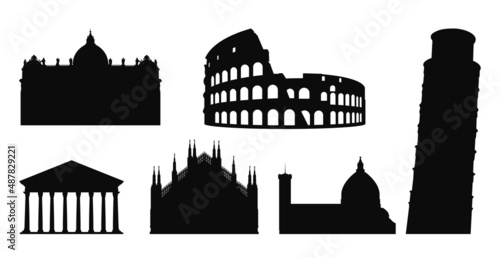 Italy sightseeings silhouette vector set	
