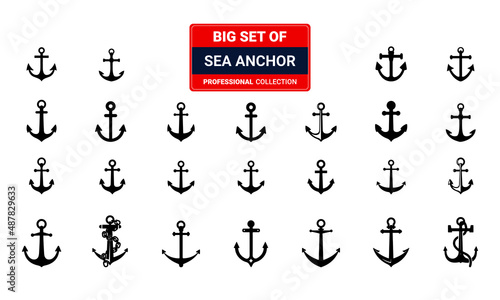 Stampa su tela Set of sea anchor symbol set isolated on white background vector illustration 01