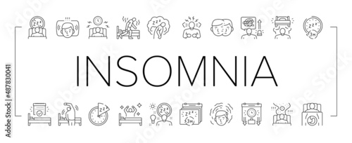 Insomnia Person Chronic Problem Icons Set Vector . photo