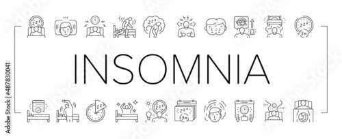 Insomnia Person Chronic Problem Icons Set Vector .
