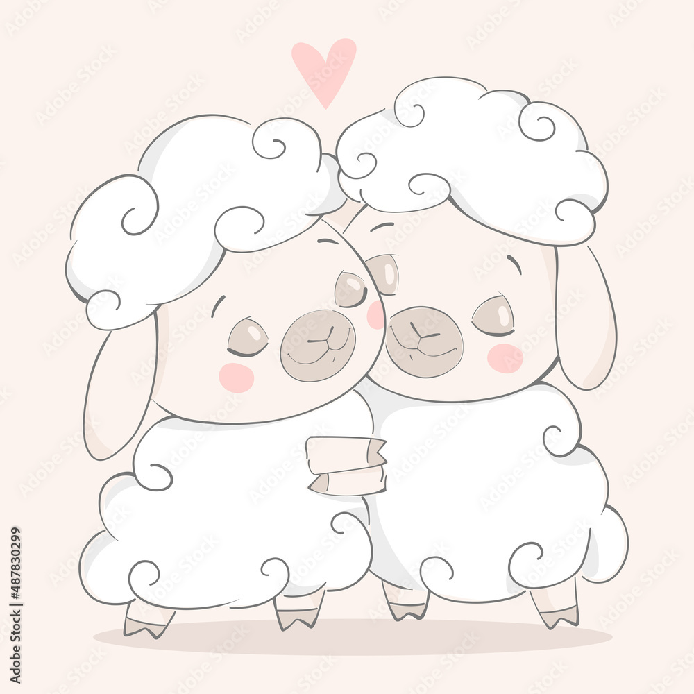 Vector illustration of valentine's day. Animals hug. Sheep in love. Vector illustration of valentine's day. Animals hug. Sheep in love.