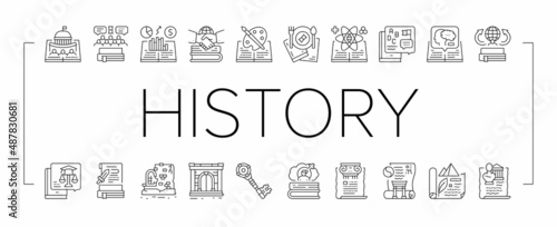 History Learn Educational Lesson Icons Set Vector .