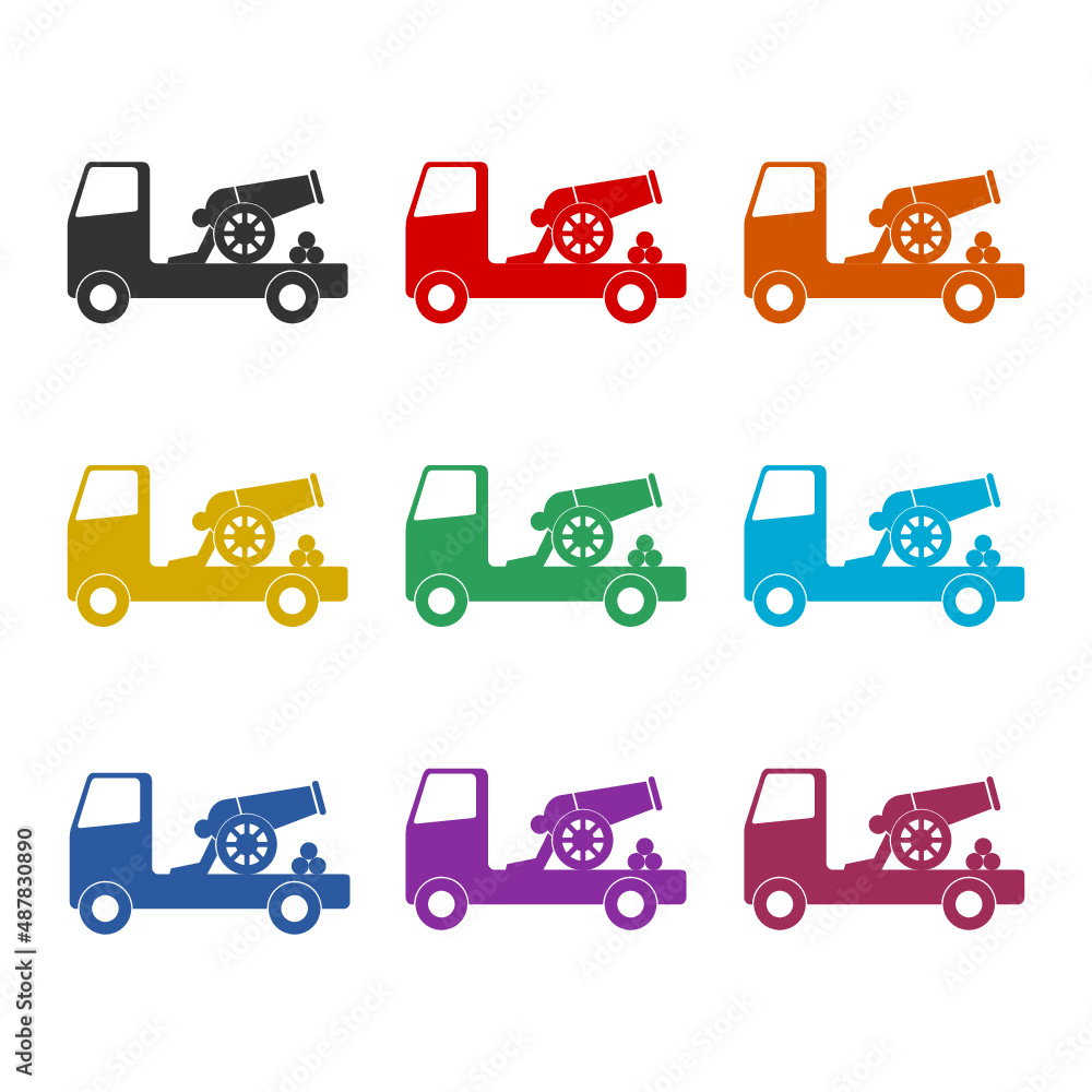 Cannon truck icon or logo, color set