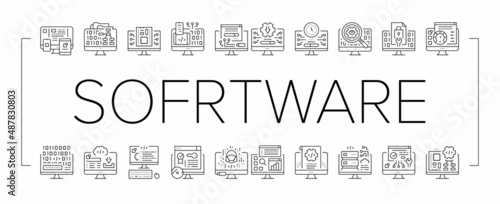 Software Program Development Icons Set Vector .