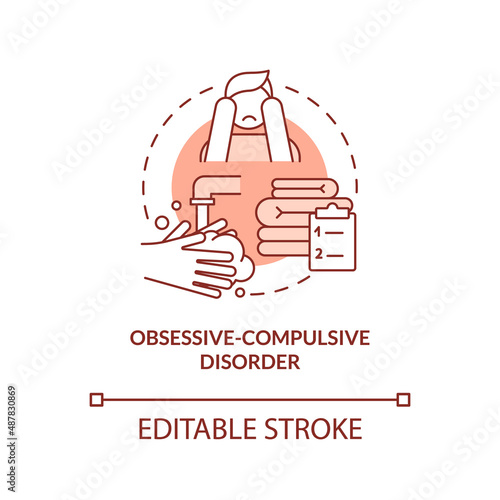 Obsessive-compulsive disorder terracotta concept icon. Fear of contamination abstract idea thin line illustration. Isolated outline drawing. Editable stroke. Arial, Myriad Pro-Bold fonts used