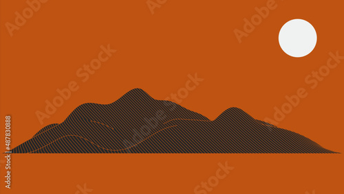 Mountain oblique line  for concept minimal skyline  hill  Terrain. Sun. Japanese style. Posters. vector illustration.