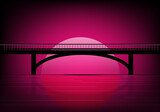 bridge in silhouette pattern on pink background
