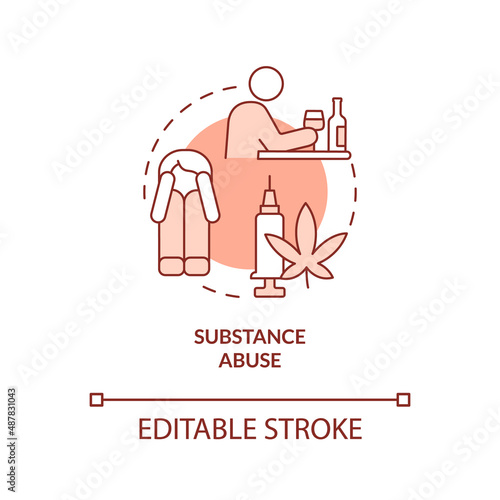 Substance abuse terracotta concept icon. Adults with SUDs abstract idea thin line illustration. Rough childhood. Isolated outline drawing. Editable stroke. Arial, Myriad Pro-Bold fonts used