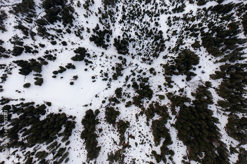 Amazing shot of a beautiful landscape in the alps of Switzerland. Wonderful flight with a drone over an amazing landscape in the canton of Schwyz. Epic view at a mountain called Grosser Mythen.