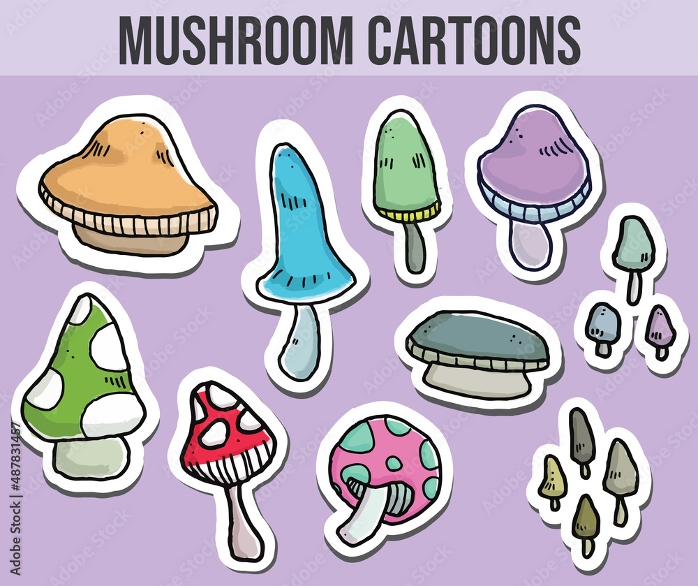 Naklejka premium Set of Mushroom Cartoon Illustrations
