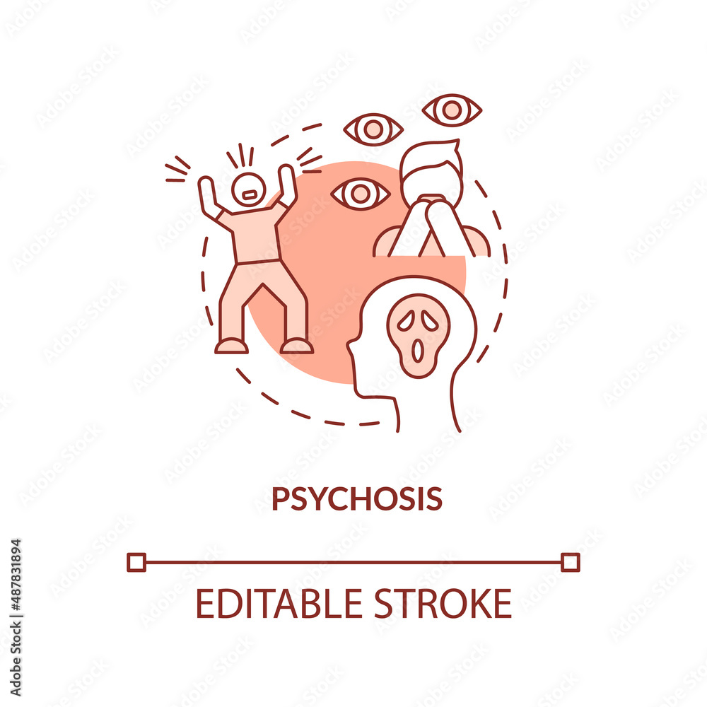 Psychosis terracotta concept icon. Teenager mental disorder abstract idea thin line illustration. Psychotic episodes. Isolated outline drawing. Editable stroke. Arial, Myriad Pro-Bold fonts used Psychosis terracotta concept icon. Teenager mental disorder abstract idea thin line illustration. Psychotic episodes. Isolated outline drawing. Editable stroke. Arial, Myriad Pro-Bold fonts used