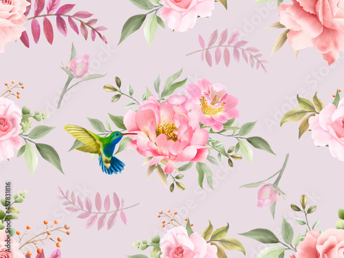 Wallpaper Mural Soft pink flower seamless pattern Torontodigital.ca