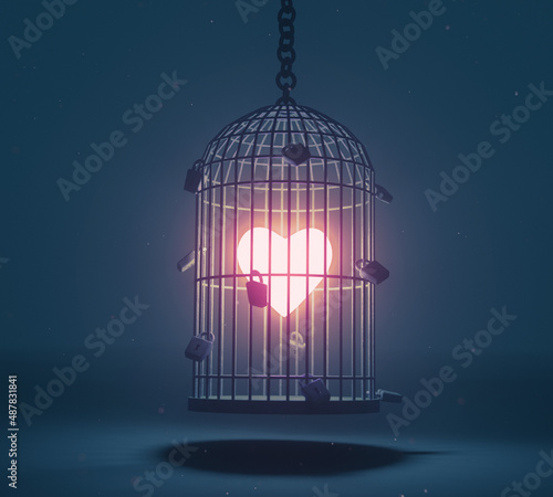Glowing Heart locked in cage