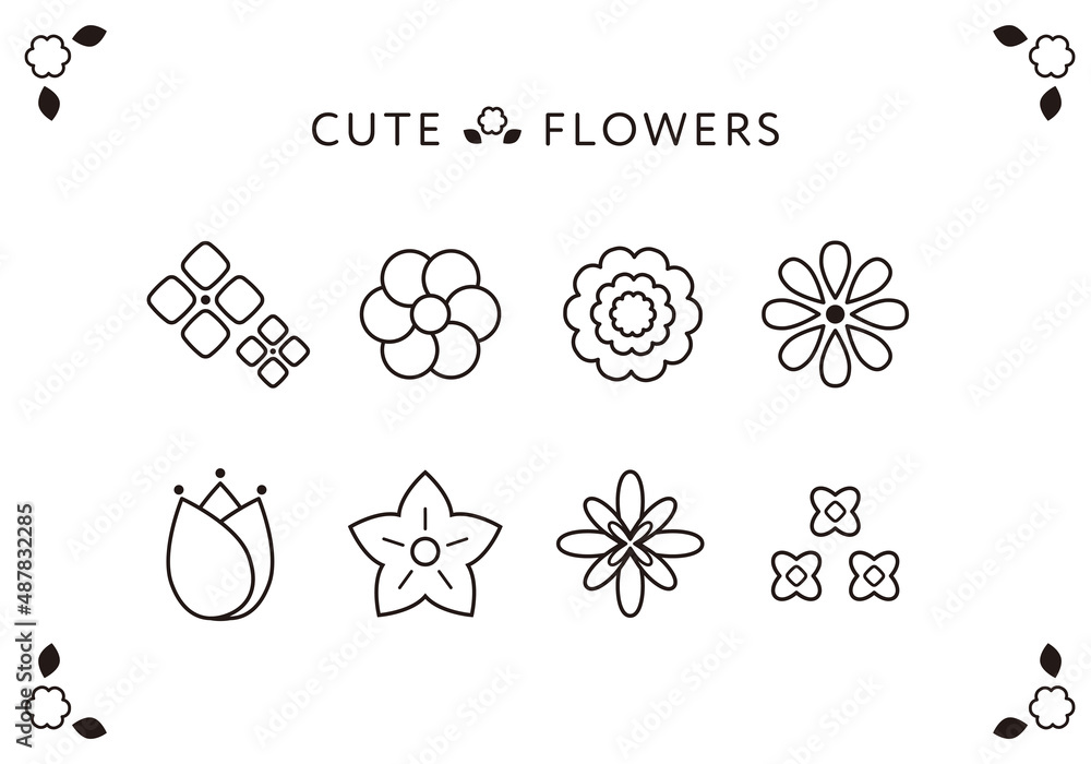 シンプルな花のアイコンセット モノクロ 素材 Stock Vektorgrafik Adobe Stock