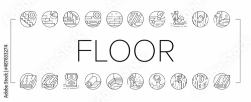 Hardwood Floor And Stair Renovate Icons Set Vector . photo