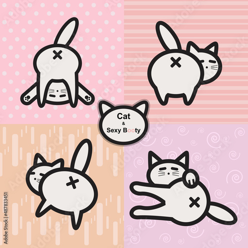 White Cutie Cat And Sexy Booty Cartoon - Vector