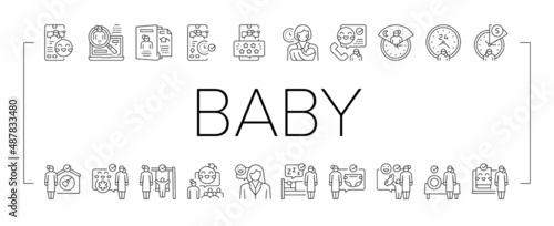Baby Sitting Work Occupation Icons Set Vector .