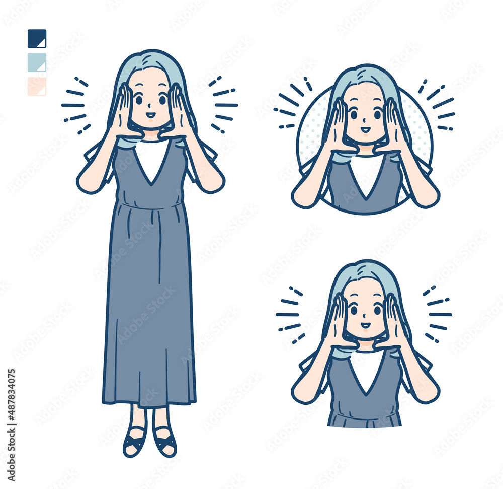 ノースリーブワンピースを着た若い女性が大声で呼びかけているイラスト Vector De Stock Adobe Stock