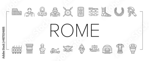 Ancient Rome Antique History Icons Set Vector .