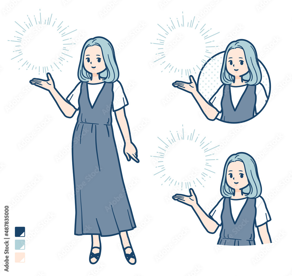 ノースリーブワンピースを着た若い女性が光を操っているイラスト Stock Vektorgrafik Adobe Stock