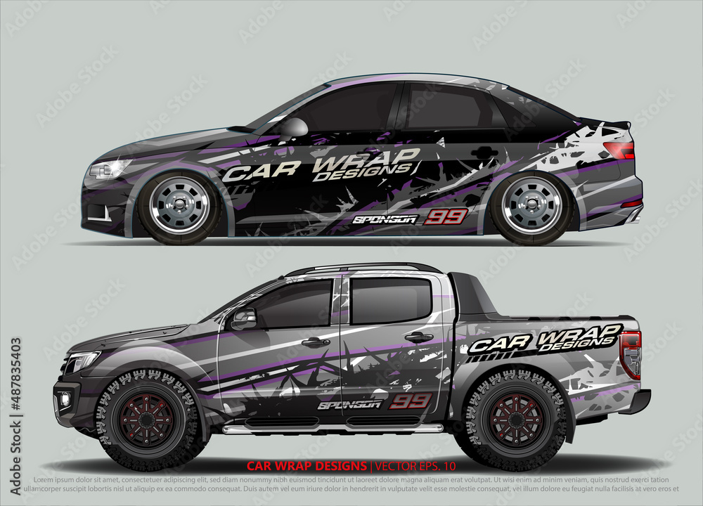 Racing car wrap design vector for vehicle vinyl sticker and automotive decal livery