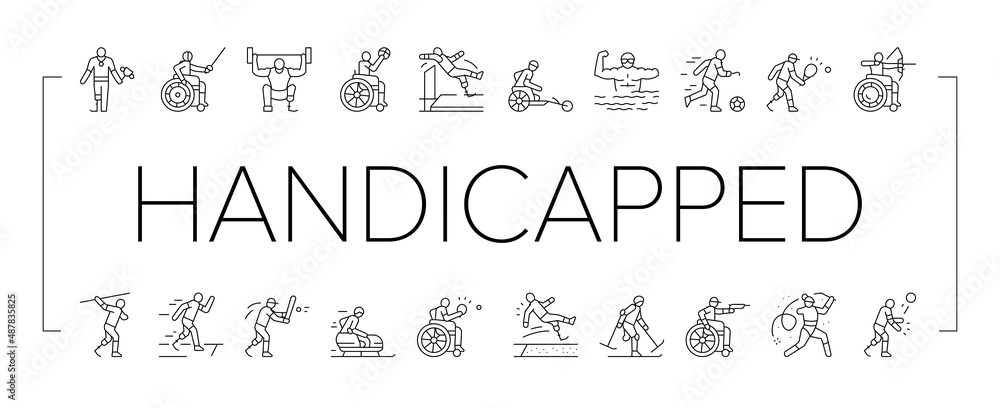 Handicapped Athlete Sport Game Icons Set Vector . Handicapped Athlete Sport Game Icons Set Vector .