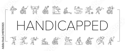 Handicapped Athlete Sport Game Icons Set Vector .