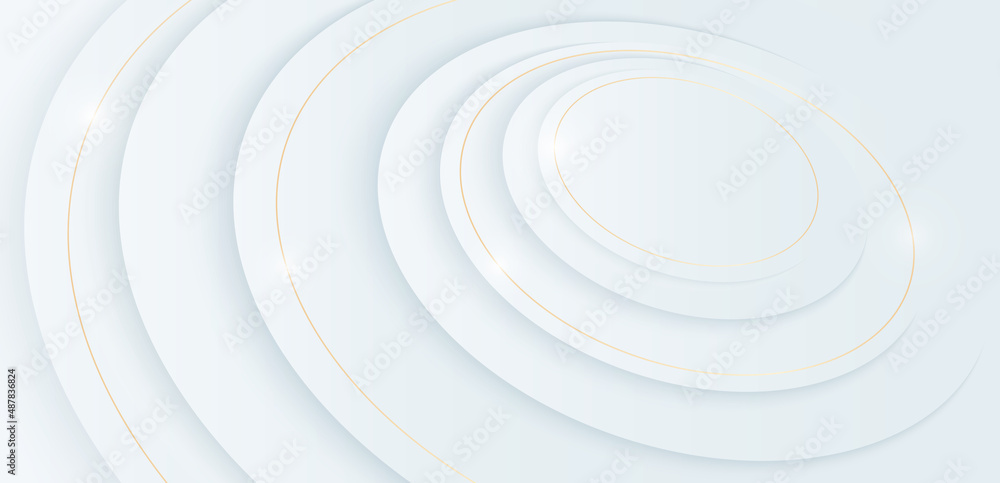 Abstract elegant white gradient circle geometric background with shiny gold circle line effect. Modern luxury silver circle shape layers vector element with shadow. Premium geometric texture design Abstract elegant white gradient circle geometric background with shiny gold circle line effect. Modern luxury silver circle shape layers vector element with shadow. Premium geometric texture design