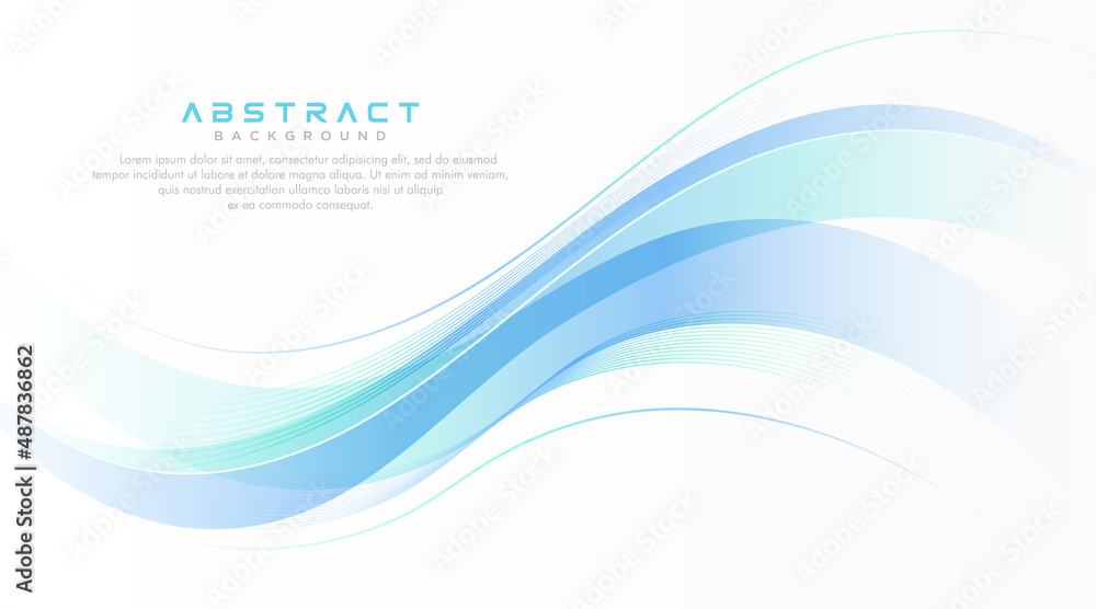 Abstract green and bright blue gradient wave vector on white background with wave lines. Modern simple curve wave shape design with space for text. Suit for poster, brochure, flyer, website Abstract green and bright blue gradient wave vector on white background with wave lines. Modern simple curve wave shape design with space for text. Suit for poster, brochure, flyer, website