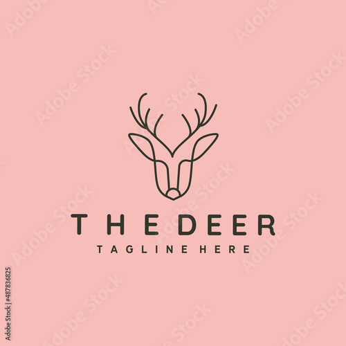 forest deer line art icon logo vector symbol illustration design