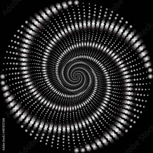 Round Dotted Spiral Vortex black background for pop art comic from halftone dots