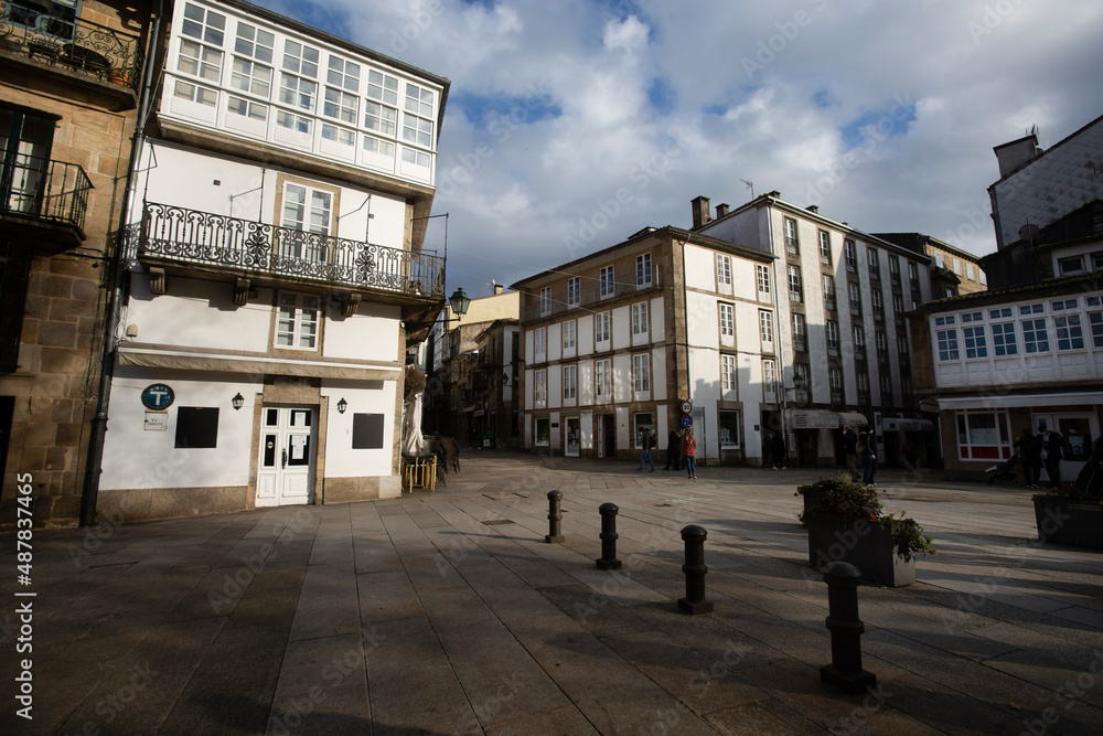 Galicia, Porta Faxeira Street in the old area of ​​Santiago de Compostela. Entrance of the Portuguese Camino de Santiago