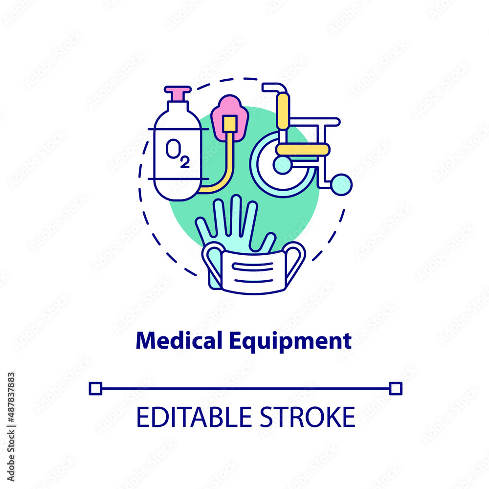 Medical equipment concept icon. Supplies for patients. Hospice provided service abstract idea thin line illustration. Isolated outline drawing. Editable stroke. Arial, Myriad Pro-Bold fonts used Medical equipment concept icon. Supplies for patients. Hospice provided service abstract idea thin line illustration. Isolated outline drawing. Editable stroke. Arial, Myriad Pro-Bold fonts used