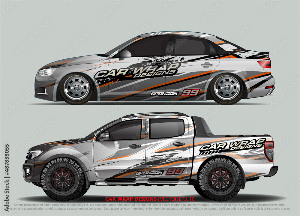 Racing car wrap design vector for vehicle vinyl sticker and automotive decal livery