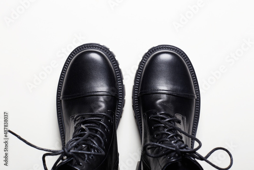 Trendy shoes. fashion still life. classic black boots