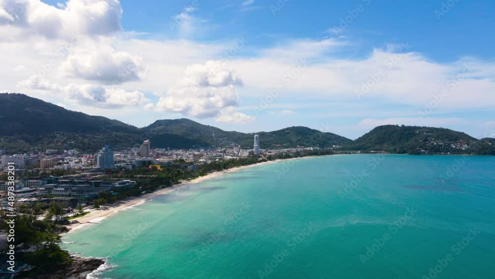 PATONG BEACH PHUKET THAILAND On 2022. Aerial panoramic view landscape and cityscape view of Patong beach Phuket Thailand. PATONG BEACH PHUKET THAILAND On 2022. Aerial panoramic view landscape and cityscape view of Patong beach Phuket Thailand.