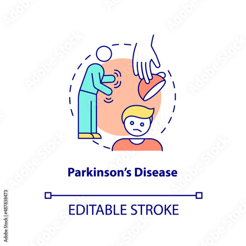 Parkinson disease concept icon. Nervous system illness. Asking palliative care abstract idea thin line illustration. Isolated outline drawing. Editable stroke. Arial, Myriad Pro-Bold fonts used