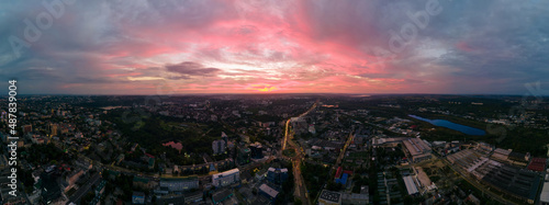 Aerial drone panoramic view of Chisinau at sunset, Moldova photo