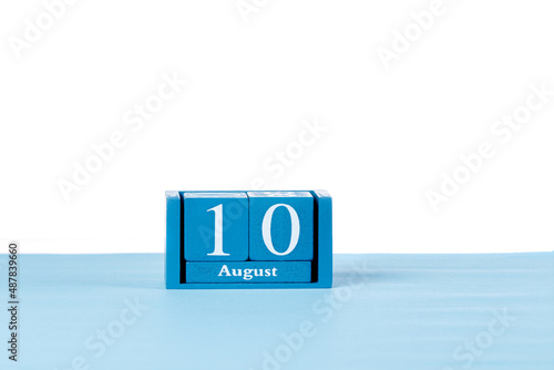 Wooden calendar August 10 on a white background