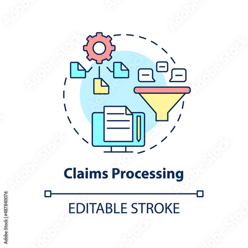 Claims processing concept icon. Examples of automation in business abstract idea thin line illustration. Isolated outline drawing. Editable stroke. Arial, Myriad Pro-Bold fonts used