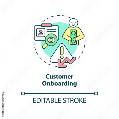 Customer onboarding concept icon. New clients checking. Automated banking abstract idea thin line illustration. Isolated outline drawing. Editable stroke. Arial, Myriad Pro-Bold fonts used