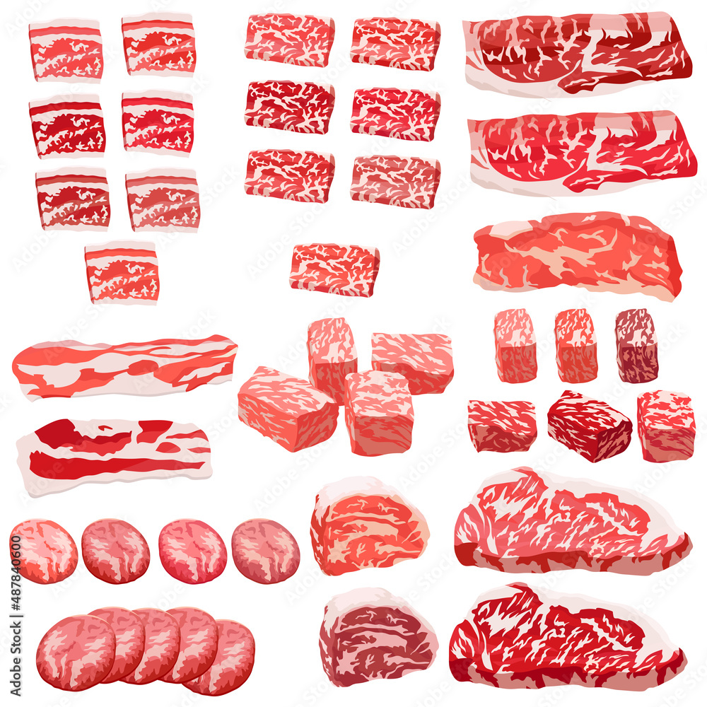 焼肉部位の牛肉 ステーキのイラストセット ベクター Stock ベクター Adobe Stock 焼肉部位の牛肉 ステーキのイラストセット ベクター Stock ベクター Adobe Stock