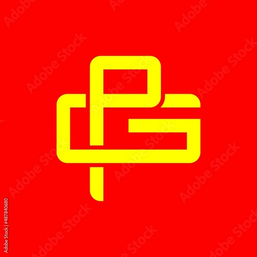 GP, PG, monogram logo overlapping, golden yellow color on a red background	