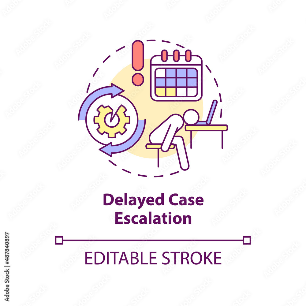 Delayed case escalation concept icon. Repeatable tasks. BPA challenges abstract idea thin line illustration. Isolated outline drawing. Editable stroke. Arial, Myriad Pro-Bold fonts used