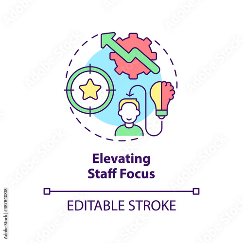Elevating staff focus concept icon. Automated process. Benefits of BPA in banking abstract idea thin line illustration. Isolated outline drawing. Editable stroke. Arial, Myriad Pro-Bold fonts used