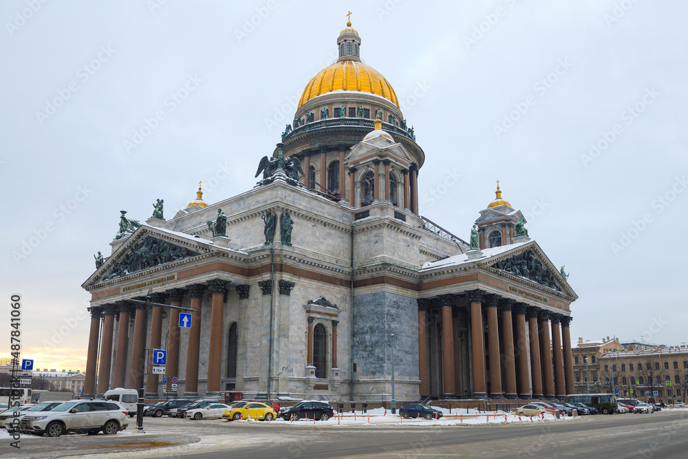 The ancient St. Isaac's Cathedral is a cloudy January day. St. Petersburg, Russia