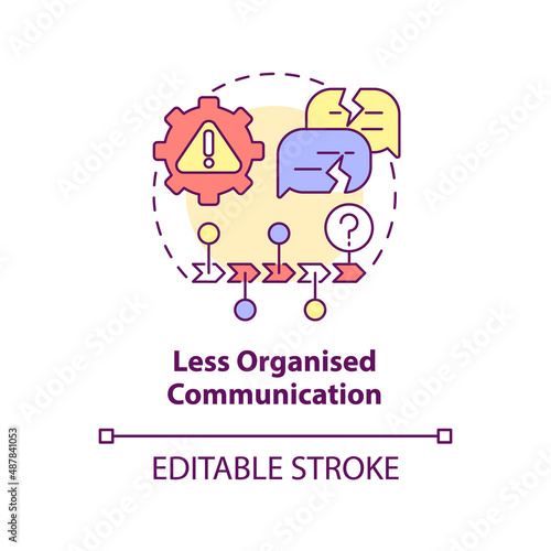 Less organised communication concept icon. Error prone activities. BPA challenges abstract idea thin line illustration. Isolated outline drawing. Editable stroke. Arial, Myriad Pro-Bold fonts used