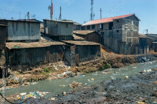 Tablou pe pânză Mathare River Slum , informal settlement in Kenya,  East Africa